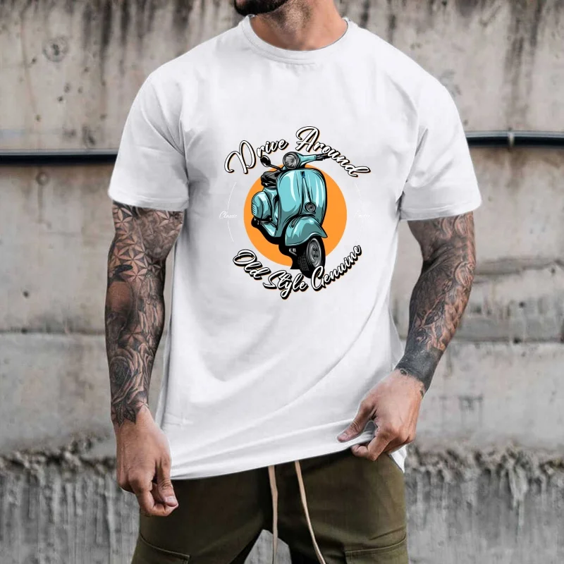 Vintage Light Blue Motorcycle Pattern Heat - Transfer White Ink Iron - on Patch, Suitable for T - shirts/Canvas Bags, Casual &
