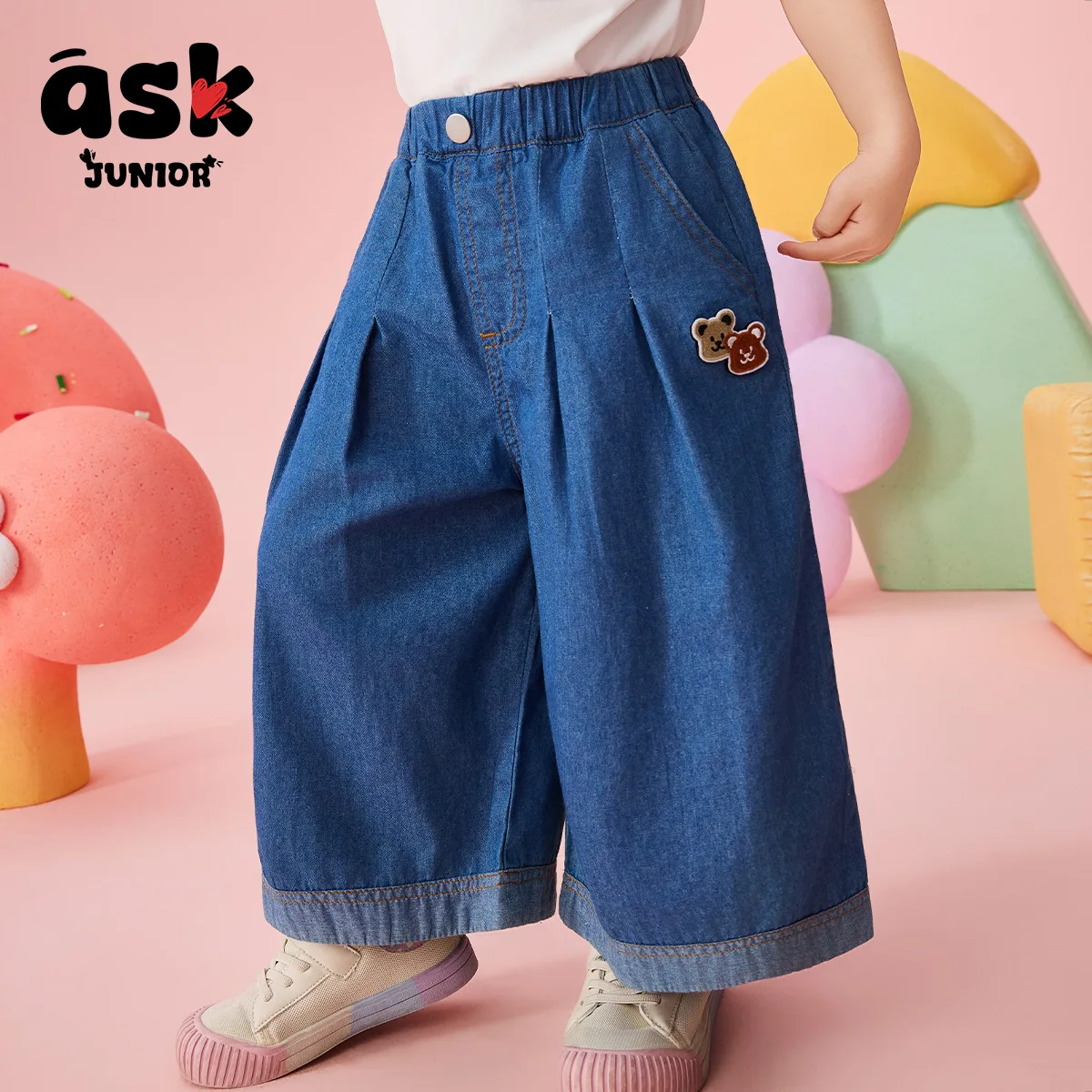 بناطيل صيفية للأطفال بناتي بناطيل مستقيمة كاجوال بطباعة دب لطيف #1