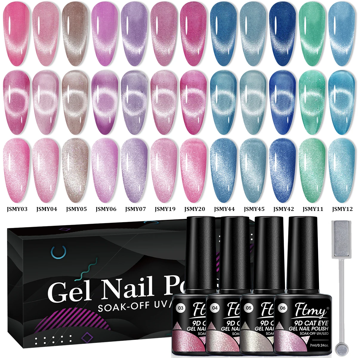 

12-Piece Nail Polish Set with Magnets, Natural Glossy Colors, Quick-Drying Collection - Long-Lasting for Women's and Teens' Fing