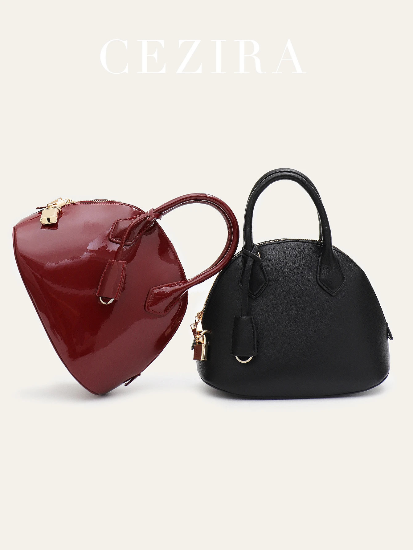 

Women Elegant Fashion PU Leather Top-Handle Dome Bag Metal Lock Decoration Handbag Adjustable Long Strap Cross Body Bag Daily
