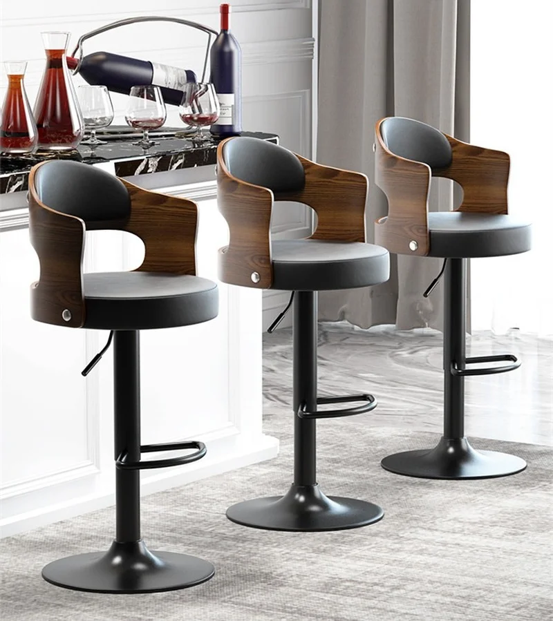 

Bar Chair Lift Solid Wood Back High Stool Home Modern Minimalist Wrought Iron Bar Chair Bar Stool Front Desk Chair