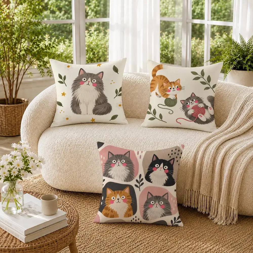 Funny Cate Cat Cushion Cover Soft Short Plush Pillow Cases Hidden Zipper Cutecore Sofa Bedroom Home Decor Gift