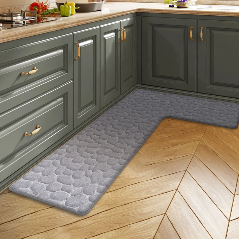 Solid color flannel absorbent kitchen floor mats household L-shaped non-slip foot mats bathroom mats door mats