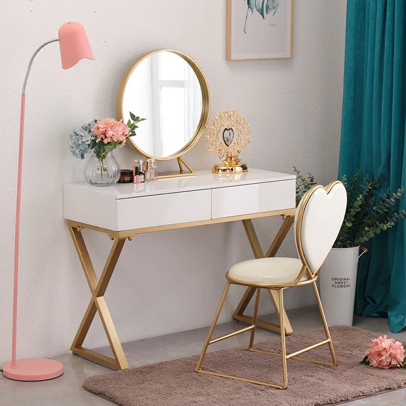 Bedroom girl dressing table whole set gold wrought iron girl small dressing table single makeup