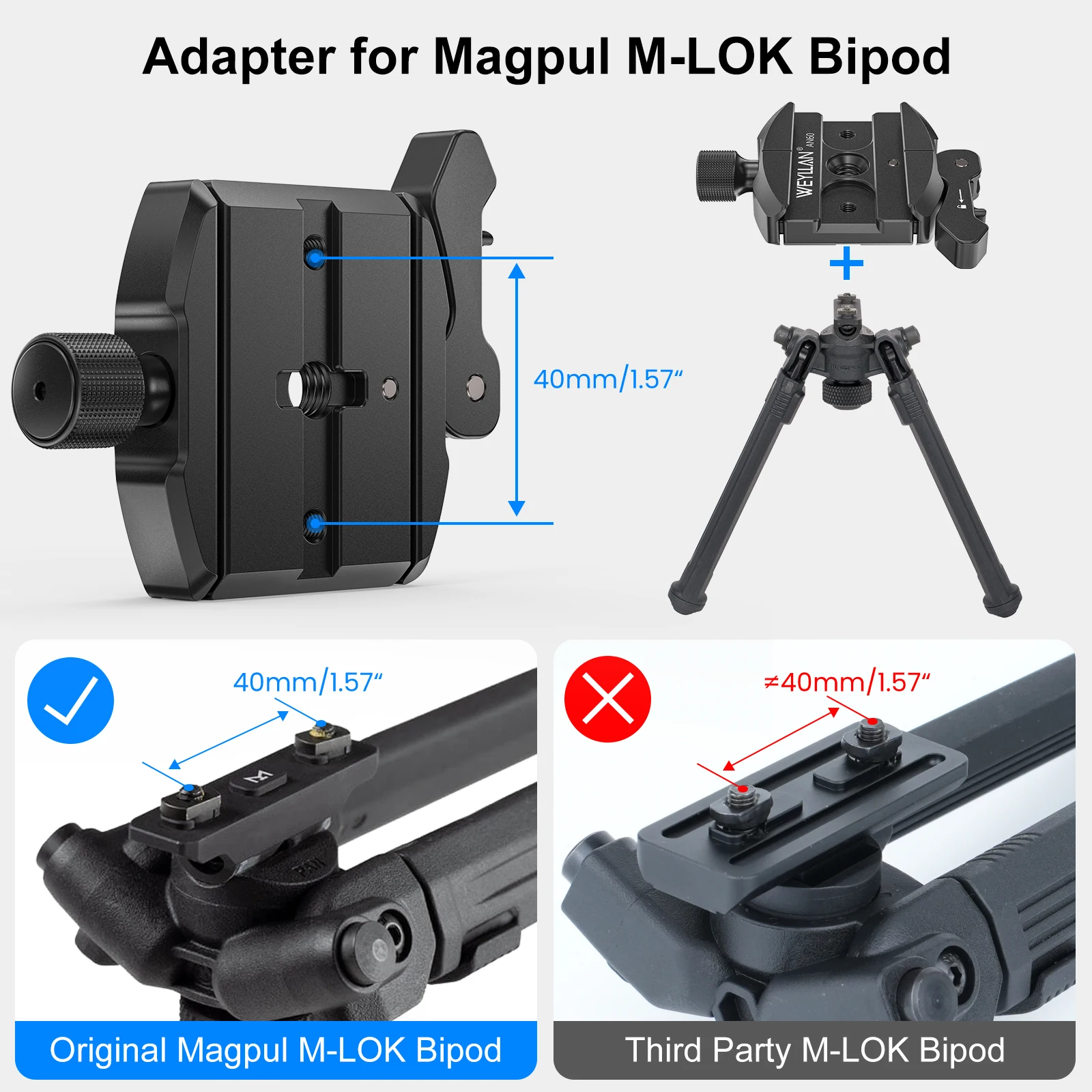 WEYLLAN AN60 Schnellspannklemme Arca Swiss Hebelklemme für Magpul Mlok Zweibein Stativ Schießstabilisierungszubehör – Detail 5