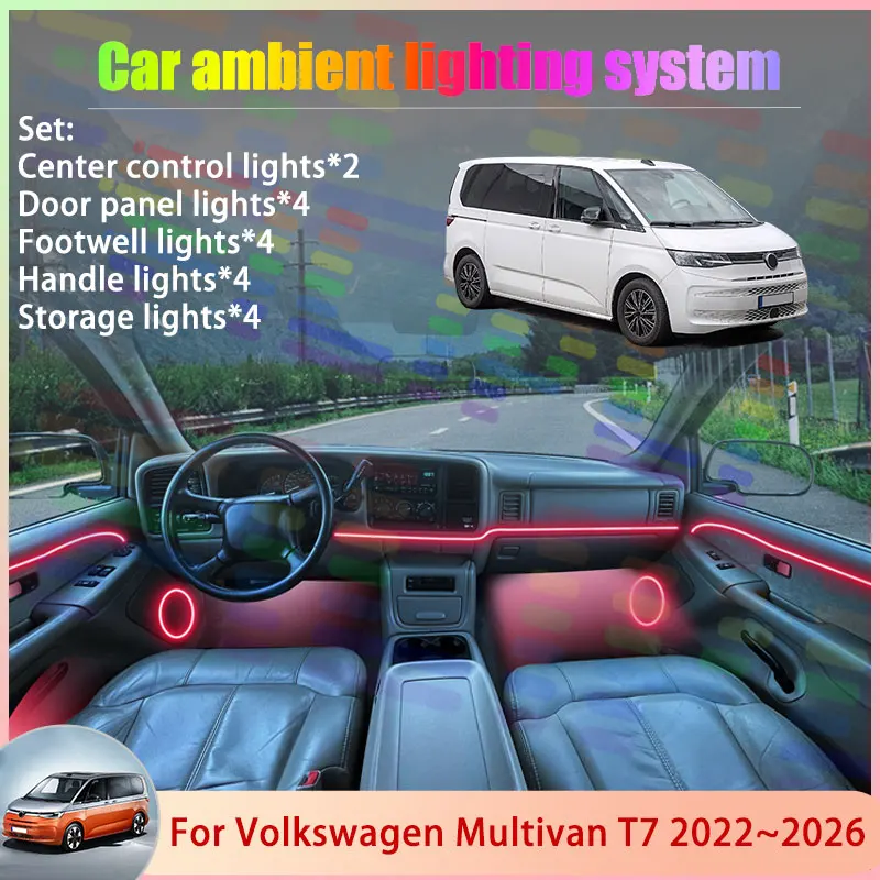 

For Volkswagen Multivan T7 2022~2026 2/24 in 1 Car Atmosphere Light Lamp RGB Shade Ensemble Streamer Atmosphere Set Accessories