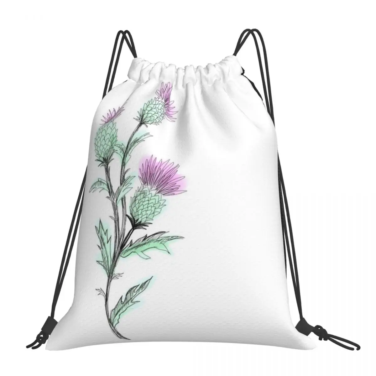 Watercolor Thistle Backpacks Multi-function Portable Drawstring Bags Sports Bag Book Bags For Man Woman School