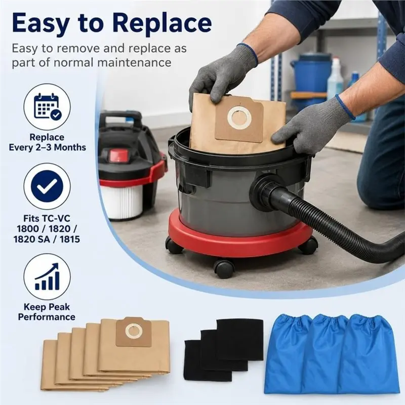 A23F-Dust Bag And Foam Filter Set For TC-VC 1800, TC-VC 1820, TC-VC 1820 SA, And TC-VC 1815 Wet/Dry Vacuum Cleaners.