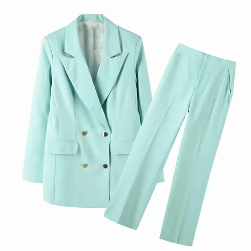 Imagen 1 del producto Conjunto de traje y pantalones de traje con doble botonadura y manga larga con cuello de viajero a la moda para mujer, nuevo producto de otoño