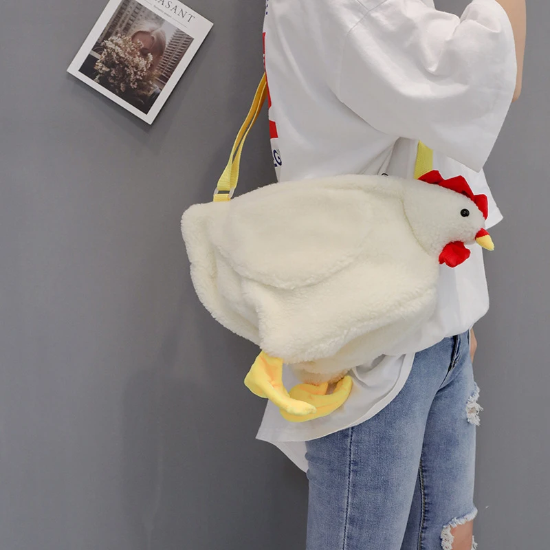 Bolso con forma de pollo para mujer, bandolera con cremallera, suave, a la moda, de felpa, 2024