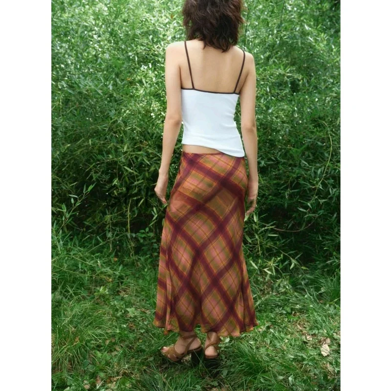 خريف جديد وصول عادية Sle تنورة طويلة ألف خط مع تصميم منقوشة منتصف الخصر ميدي تنورة للنساء Ci تخفيف لباس غير رسمي