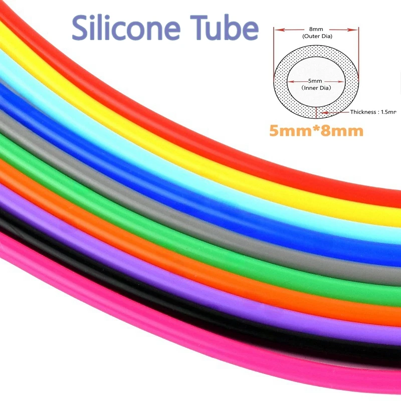 Colorful Silicone Tube Nontoxic Rubber Water Pipe Food Grade Hose Environmental Friendly Tasteless 1/5 Meters I.D 5mm O.D 8mm