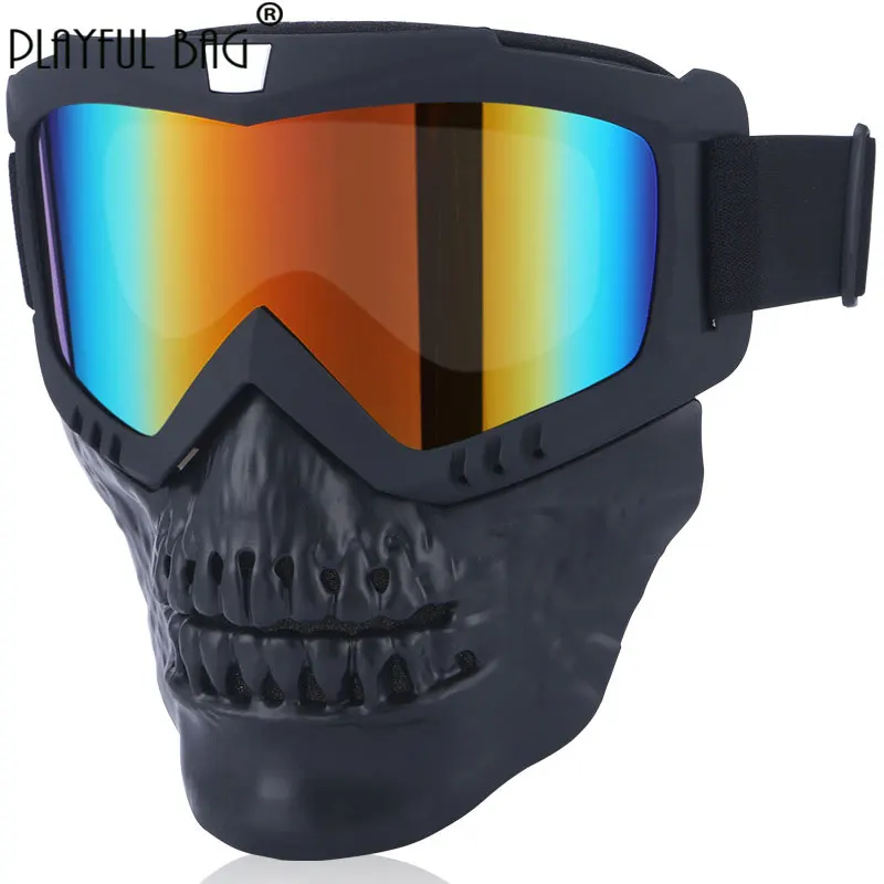 Motorcycle Goggles Windproof Ski Mountaineering Glasses Riding Tactical Sports Goggles Airsoft Skull Full Face Mask QG261S