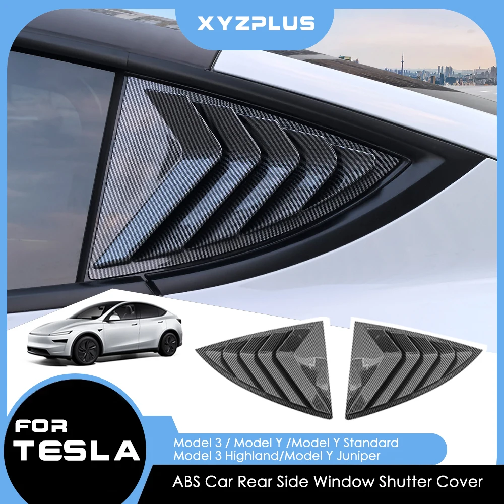 

2PCS Side Window Louver Cover Sport Style For Tesla Model Y Juniper Model 3 Highland 2026 ABS Rear Window Spoiler Shutter Cover