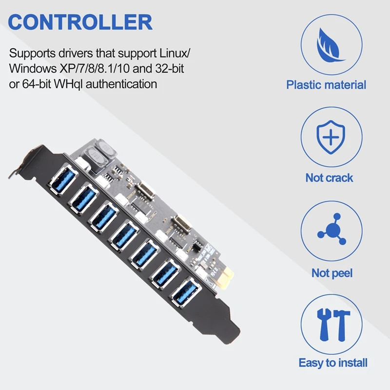 USB 3.0 PCI-E Expansion Card Adapter 7 Ports Hub Adapter External Controller PCI-E Extender PCI Express Card For Desktop