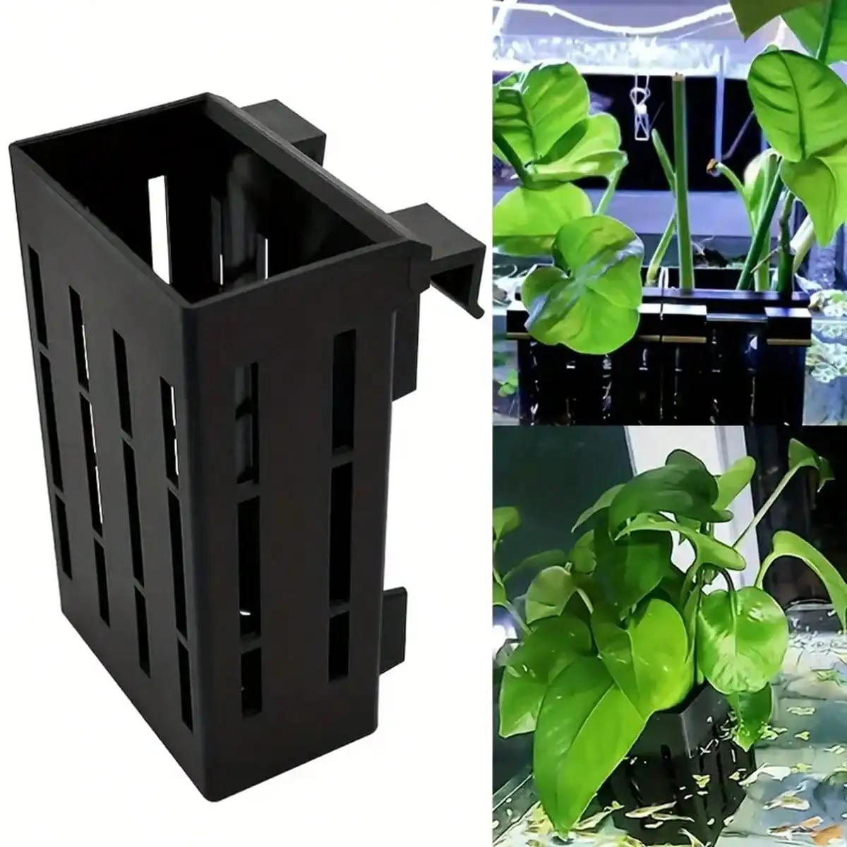 Aquarium Plant Holder Black Plastic Basket with Clip for Fish Tank Aquatic Plant Fixing Stable Installation