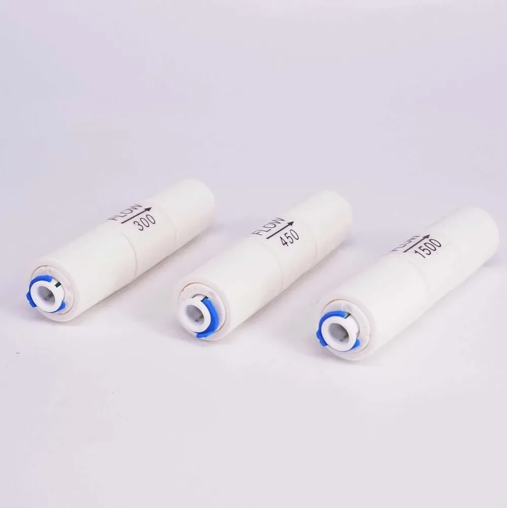 RO Restrictor Flow 300cc 450cc 1500cc mit 1/4" Rohr O/D Pushfit Fitting Aquarium Umkehrosmose RO Wasserspender