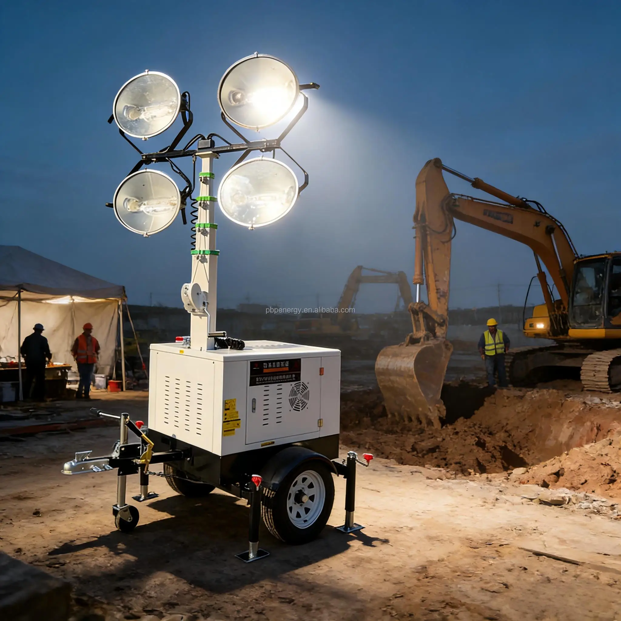 Diesel & Battery Light Tower with Generator, Portable Mobile Tower Light for Outdoor Emergency Situations