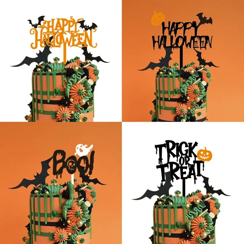 Acrylic Halloween Cake Topper Trick or Treat  Decorating Tools Pumpkin Bat  Party Supplies Baking Accessories