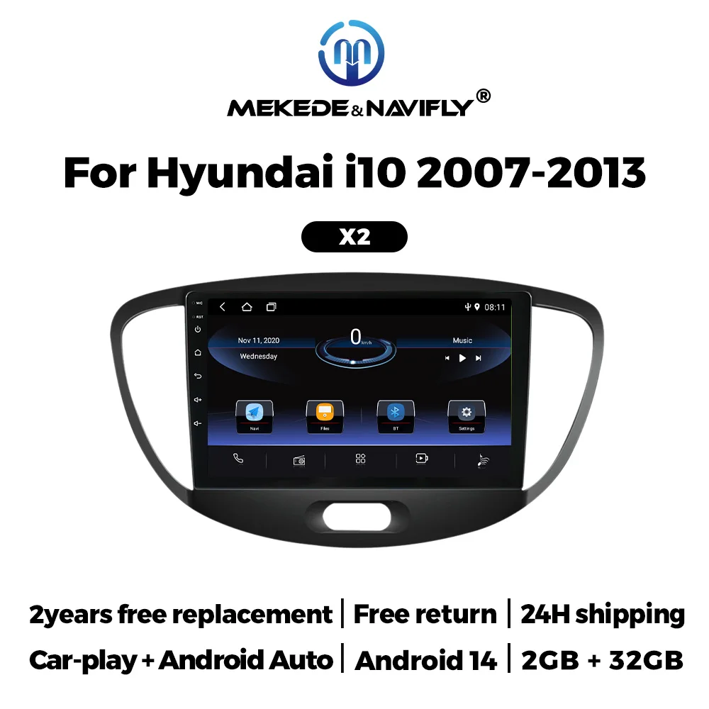 MEKEDE&NAVIFLY Android 14 For Hyundai i10 2007-2013 Car Radio Stereo 2 Din Autoradio Carplay Host unit 9