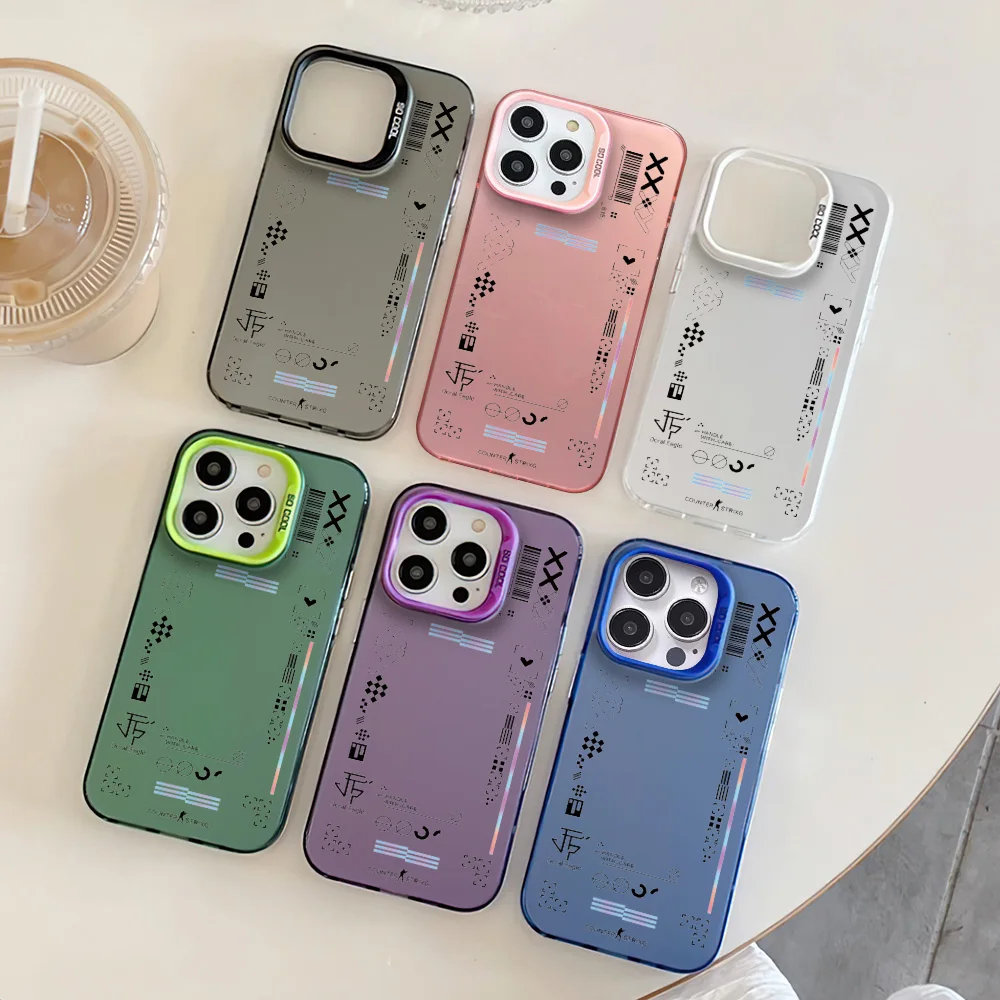 Hot Fashion Game C-CS Clear G-GO Phone Case For iphone11 12 13 14 15 16 Pro Max Plus laser colorful silver IMD cover