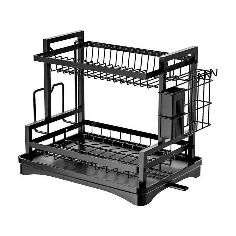 

Kitchen Dish Drain Rack Iron Stable Design Dish Drainers With Hooks Space Saving Multifunctional Storage Racks Draining Rack