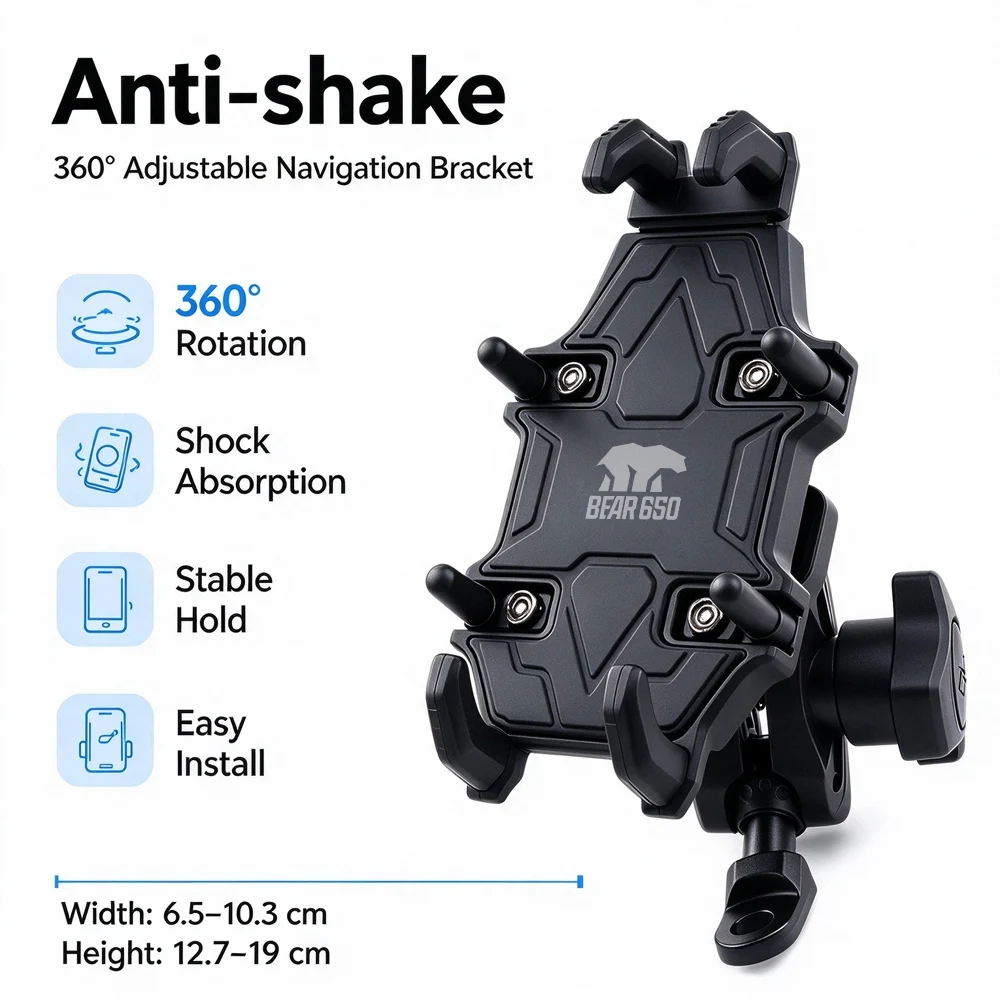 For Royal Enfield Bear 650 Bear650 2024 2025 2026+ Mirror Motorcycle Phone Holder Stand Anti-Shake Adjustable Navigator