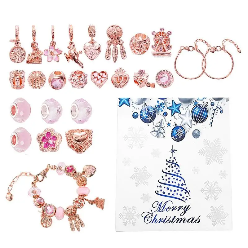 2025 Weihnachts-Adventskalender-Armbänder, 22 Charm-Perlen, DIY-Schmuckherstellungsset für Mädchen, Weihnachtsgeschenke