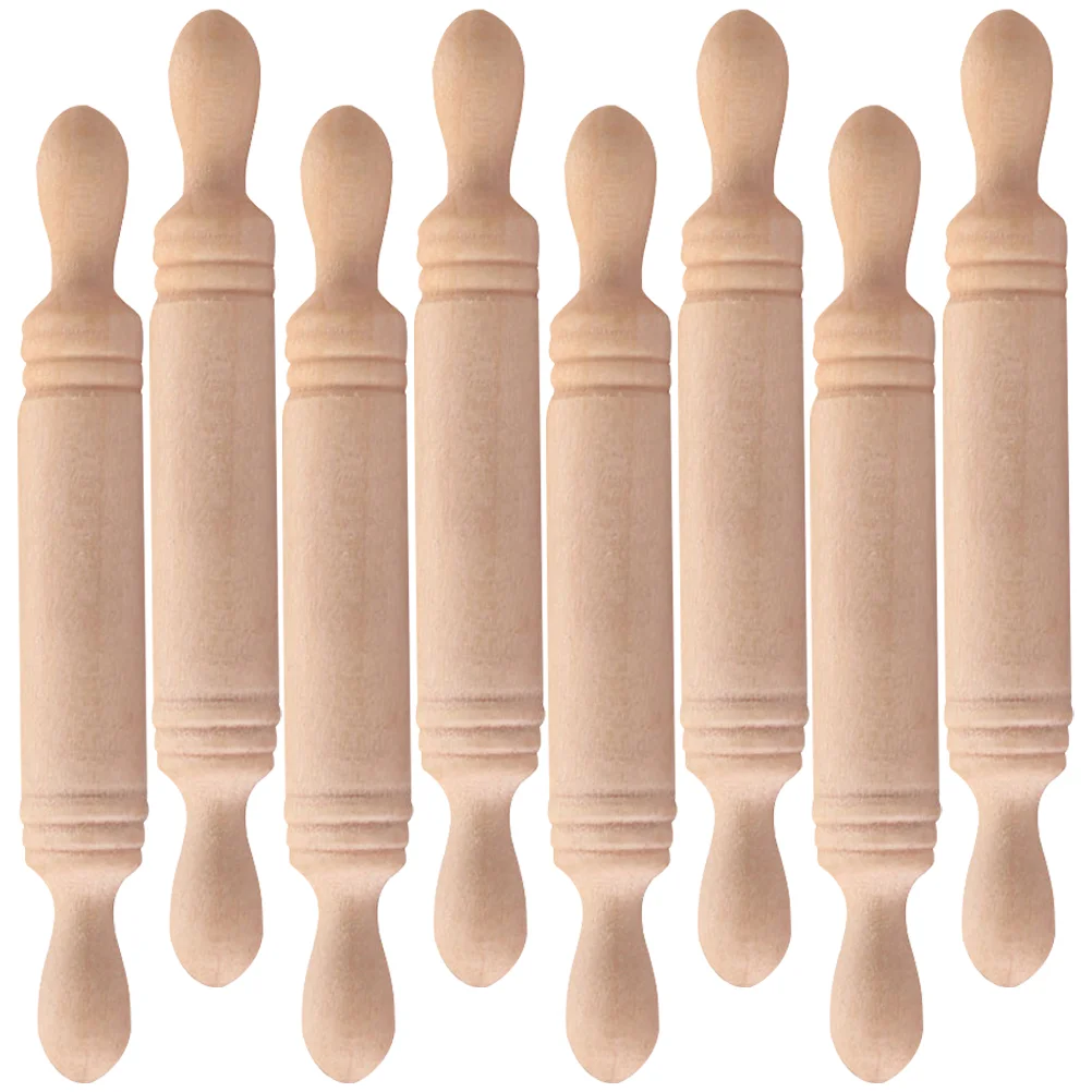 8 Pcs Toy Rolling Pin Tiny Dough Roller Wooden Small Decorative Simulated Mini Kitchen Stick Child