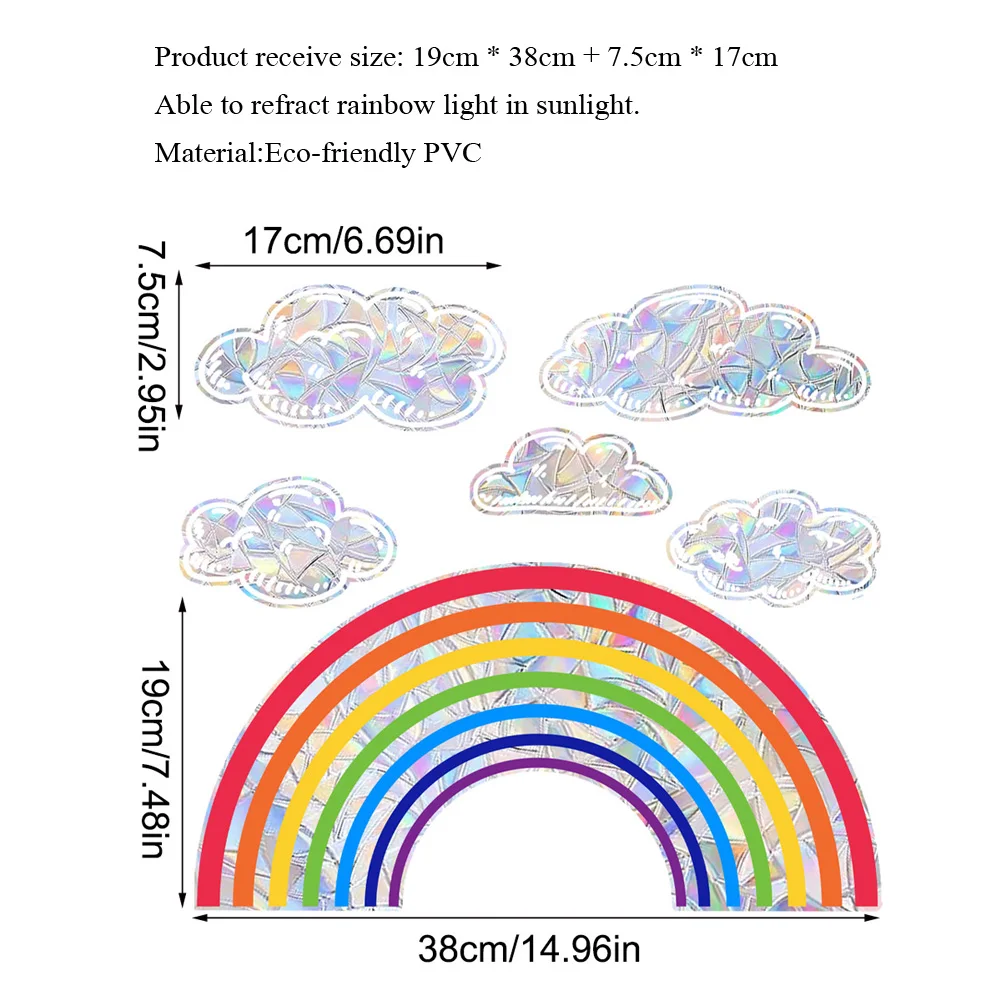 Colorful Rainbow Clouds Window Sticker Rainbow Glass Windows Decor Wall Decals Home Decoration Self Adhesive Electrostatic Mural