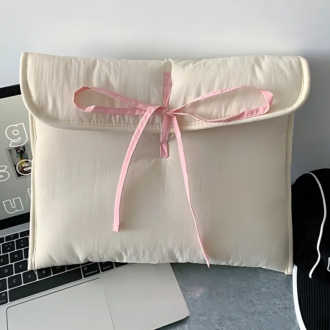

Ballet Style Tablet Protective Case Laptop Tablet Storage Bag for 11 13 Inch Solid Color Pink Bow Quilted Tablet Bag