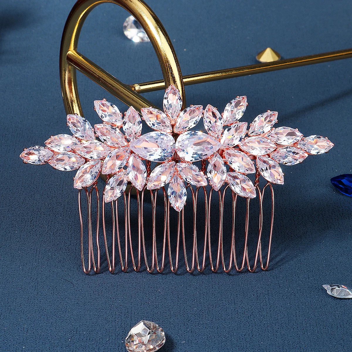 Rose Gold Zirconia Metal Hair Comb Banquet Attendance Headdress Hair Accessories Bridal Jewelry Headpieces Bridesmaid Gift