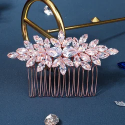 Rose Gold Zirconia Metal Hair Comb Banquet Attendance Headdress Hair Accessories Bridal Jewelry Headpieces Bridesmaid Gift