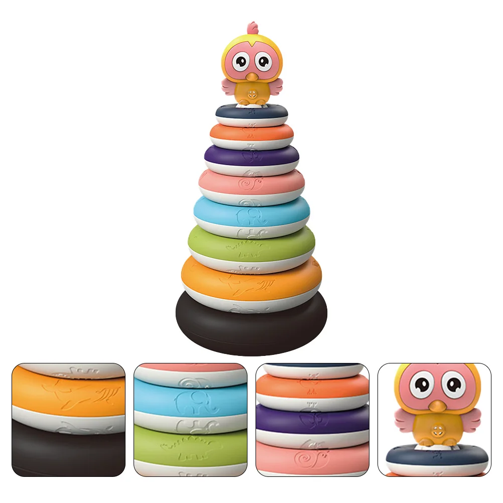1Set Rainbow Ring Stacking Educational Plaything Creative Color Design Hand-Eye Coordination Development Kids Balance Fun