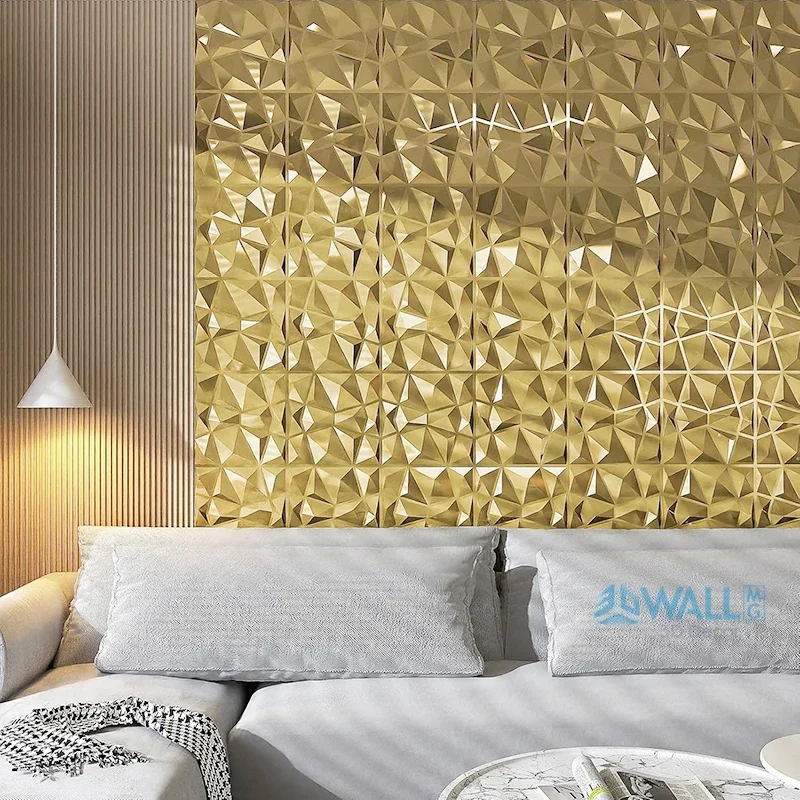 12pcs/1m² 30cm wall renovation 3D Stereo Champagne gold Wall Panel Diamond Shiny gold clor 3D wall sticker Wood grain tile pape