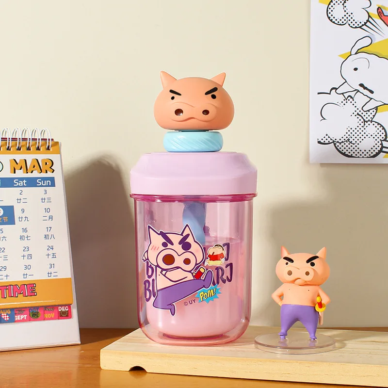 Crayon Shin-Chan ถ้วยน้ำฤดูร้อนกาน้ำพกพาผสมขวดสำหรับนักเรียนชายและหญิงพร้อมหลอดอะนิเมะของขวัญ