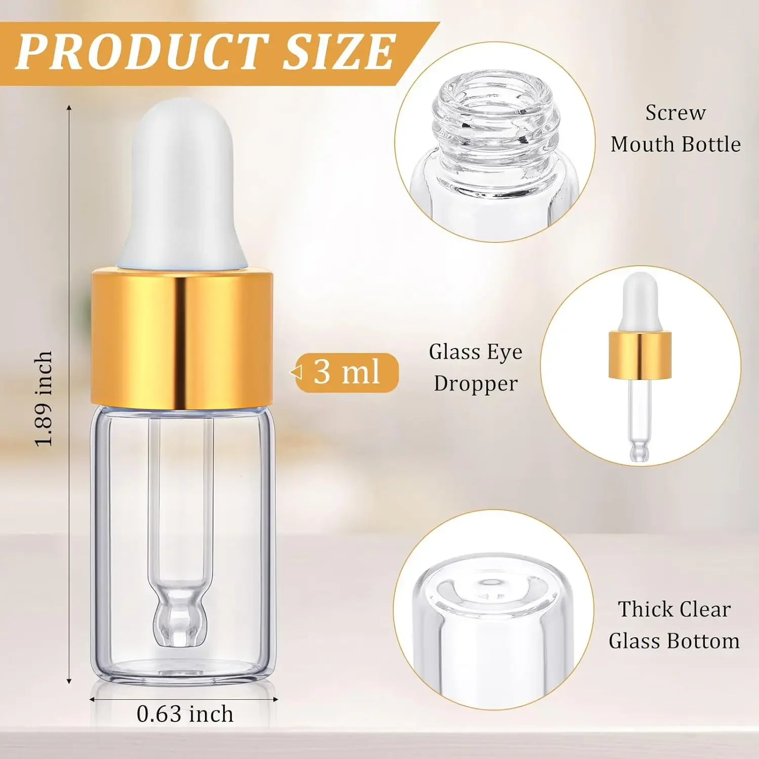 5Pcs 1/2/3 ML Amber/Clear Mini Dropper Bottles Glass Empty Essential Oil Aromatherapy Bottles Pipettes Bottles