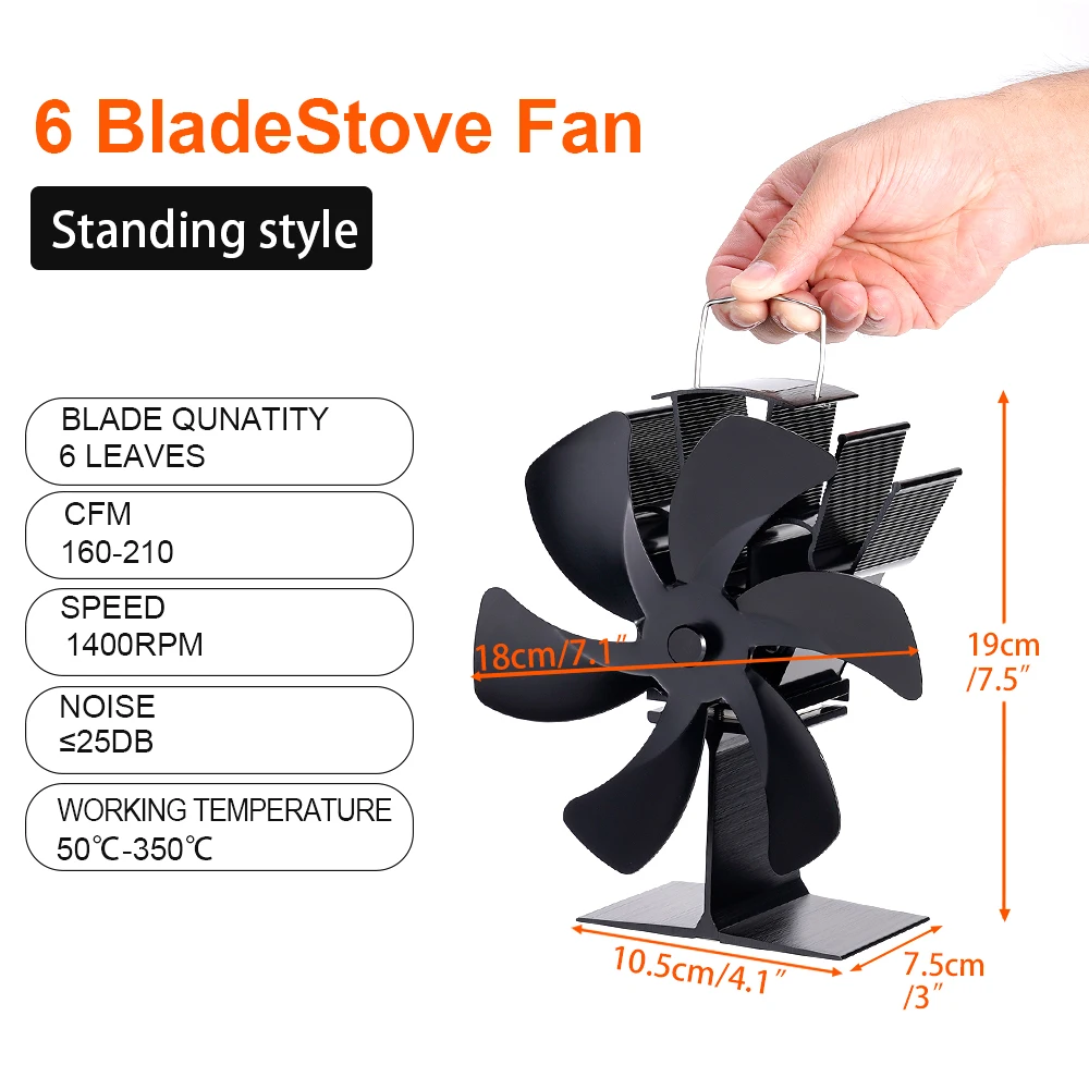 Black Fireplace 6 Blades Heat Powered Stove Fan komin Log Wood Burner Eco Friendly Quiet Fan Home Efficient Heat Distribution