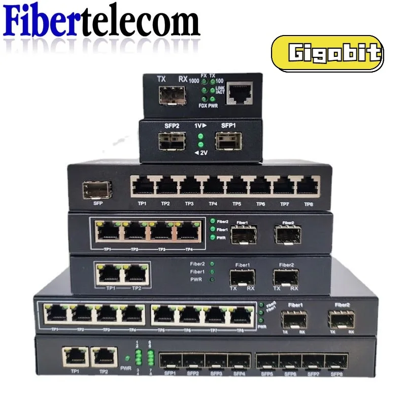 Gigabit SFP Media converter SFP to 1/2/4/8 RJ45, 100/1000M fast Ethernet transceiver module, IP camera Fibre Channel switch