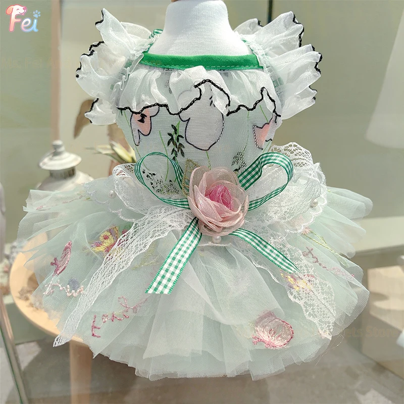 ملابس أنيقة للكلاب من الدانتيل مُزينة بنقشة الزهور، فستان الأميرة توتو للحيوانات الأليفة، زي الكلاب، ملابس الحفلات للكلاب الصغيرة