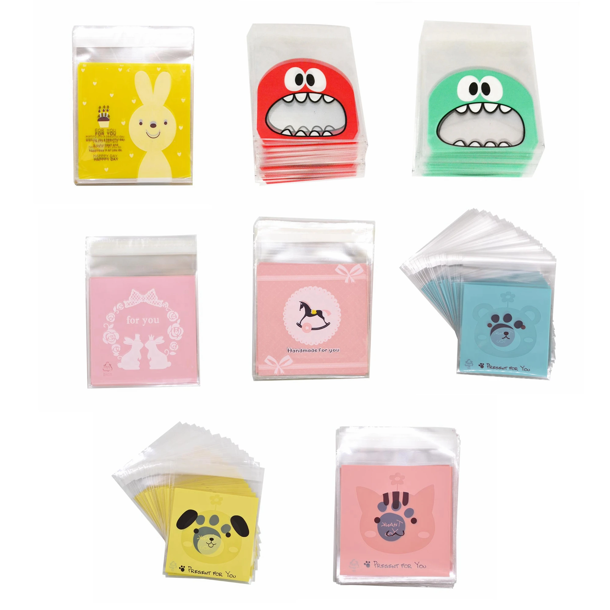 50pcs/lot DIY Cute Cartoon Candy Sweets Baking Snack Cookie Biscuit Bag Package For Festival Wedding Birthday Christmas Party