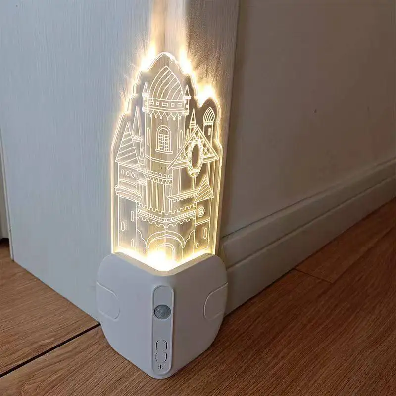 Castle Night Light,Cute Decorative Style,ABS&Acrylic, for Living Room Corner,Wireless Motion-sensing Anti-collision Ambient Lamp