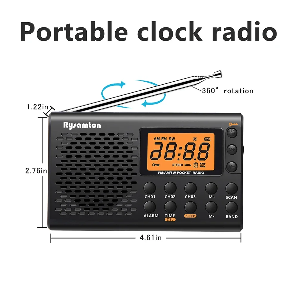 Портативное аккумуляторное радио FM, коротковолновое цифровое радио с таймером сна, портативное небольшое радио на батарейках