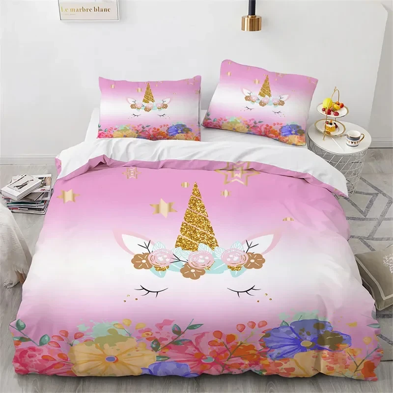 

Rainbow Unicorn Duvet Cover Cartoon Bedding Set Microfiber Comforter Cover King Full Lovely Birthday Gift For Girls and Children