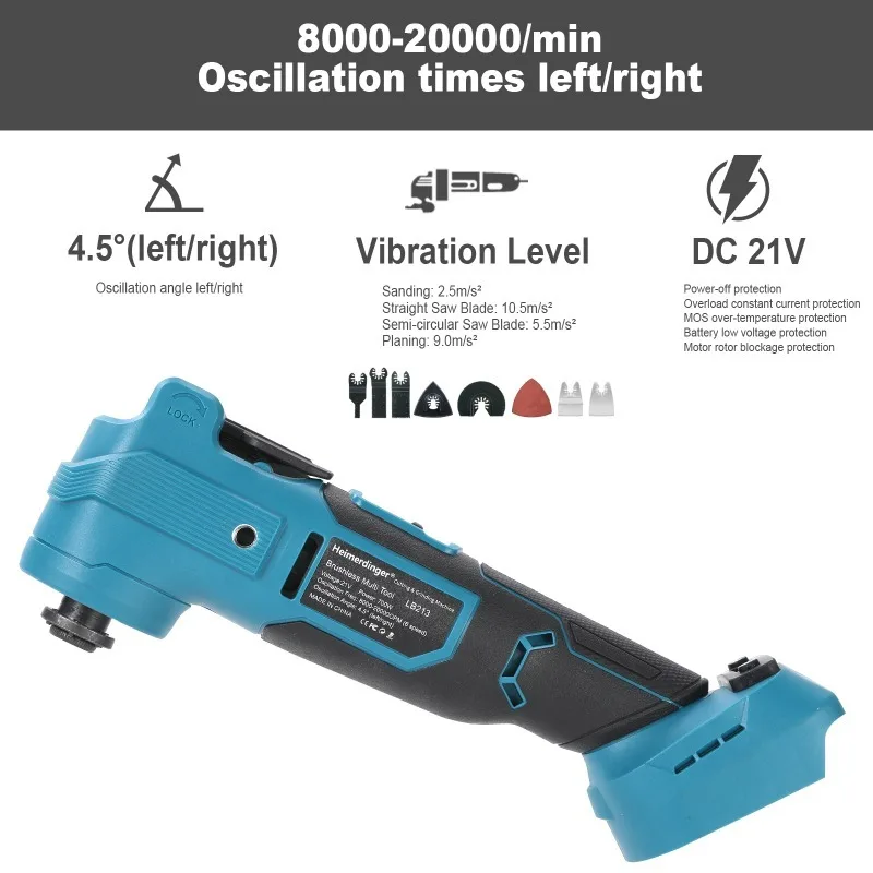 

Heimerdinger LB213 Cordless Brushless Multi Tool Oscillating Multi Tool, 6-Speed, Anti-Vibration & Shockproof, No battery