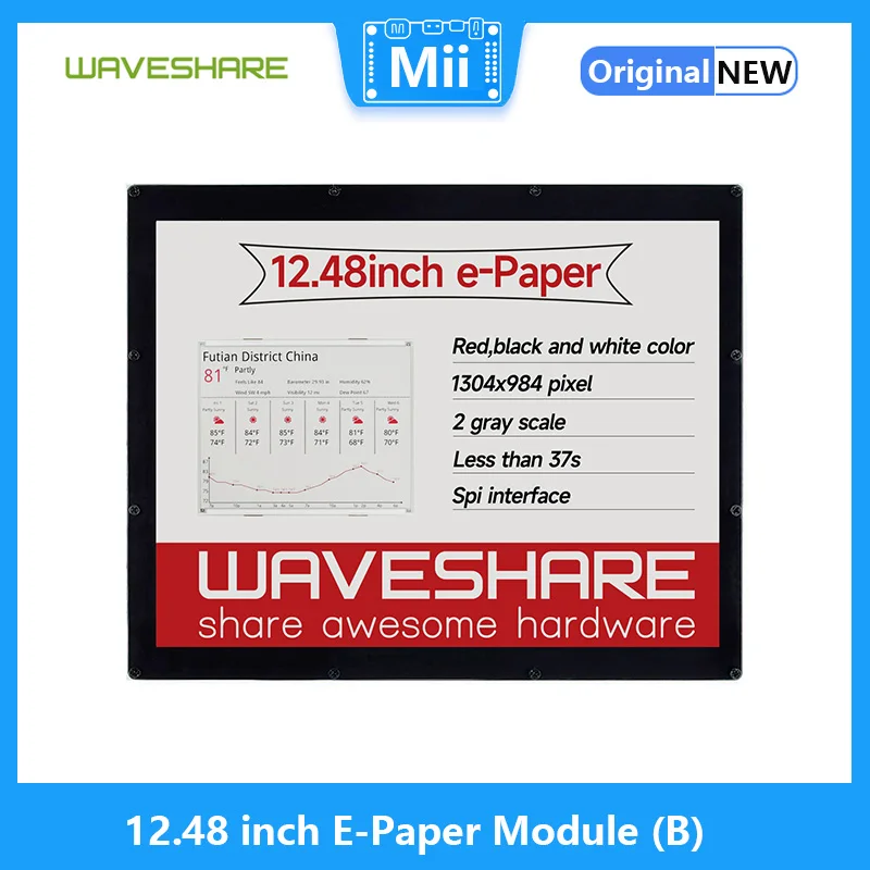 

1304×984, 12.48inch E-Ink Display Module, Red/Black/White Three-Color, SPI Interface Grey scale 2