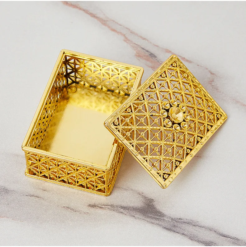 DREJEW Electroplated Gold and Silver Box Party Decoration Sugar Box Hollow Flash Diamond Rectangular Wedding Sugar Box