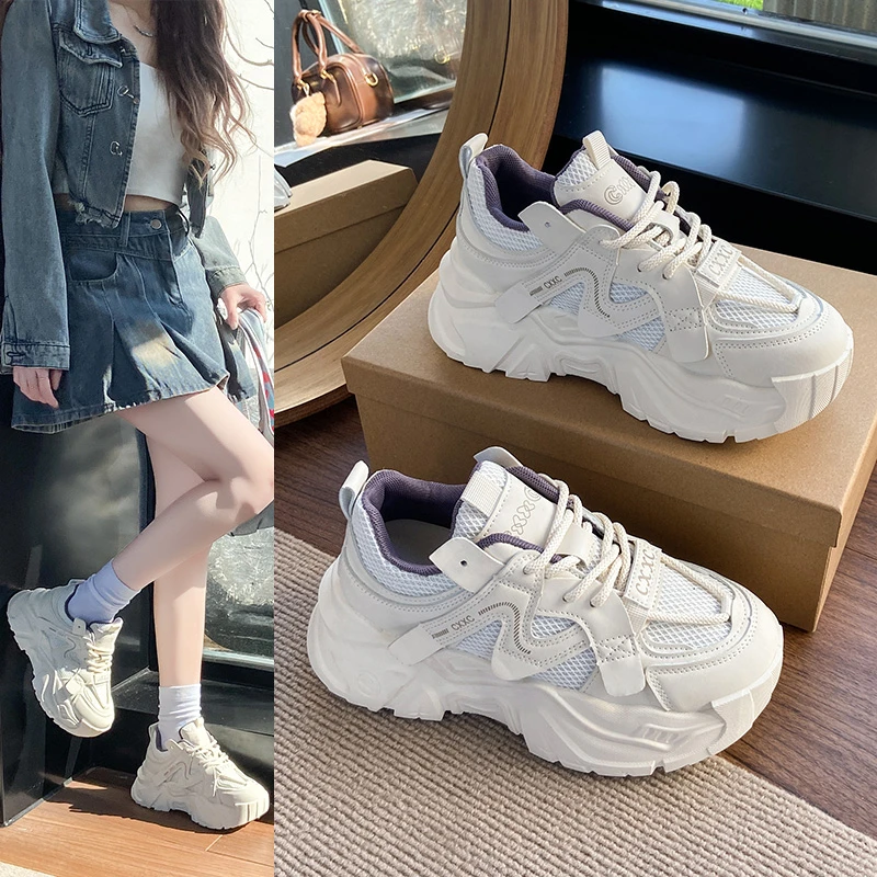 

Women Spring and Autumn Thick Soled Height Increasing Comfortable Breathable Shoes New Style Sports and Leisure Shoes
