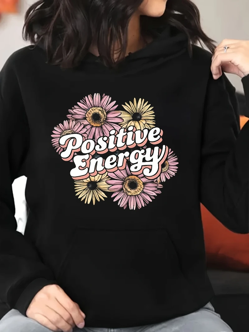 

2025 Autumn and Winter Flowers Positive Energy Print Hoodie Women Long High-end Luxury Is for Both Men and Women Top Y2k
