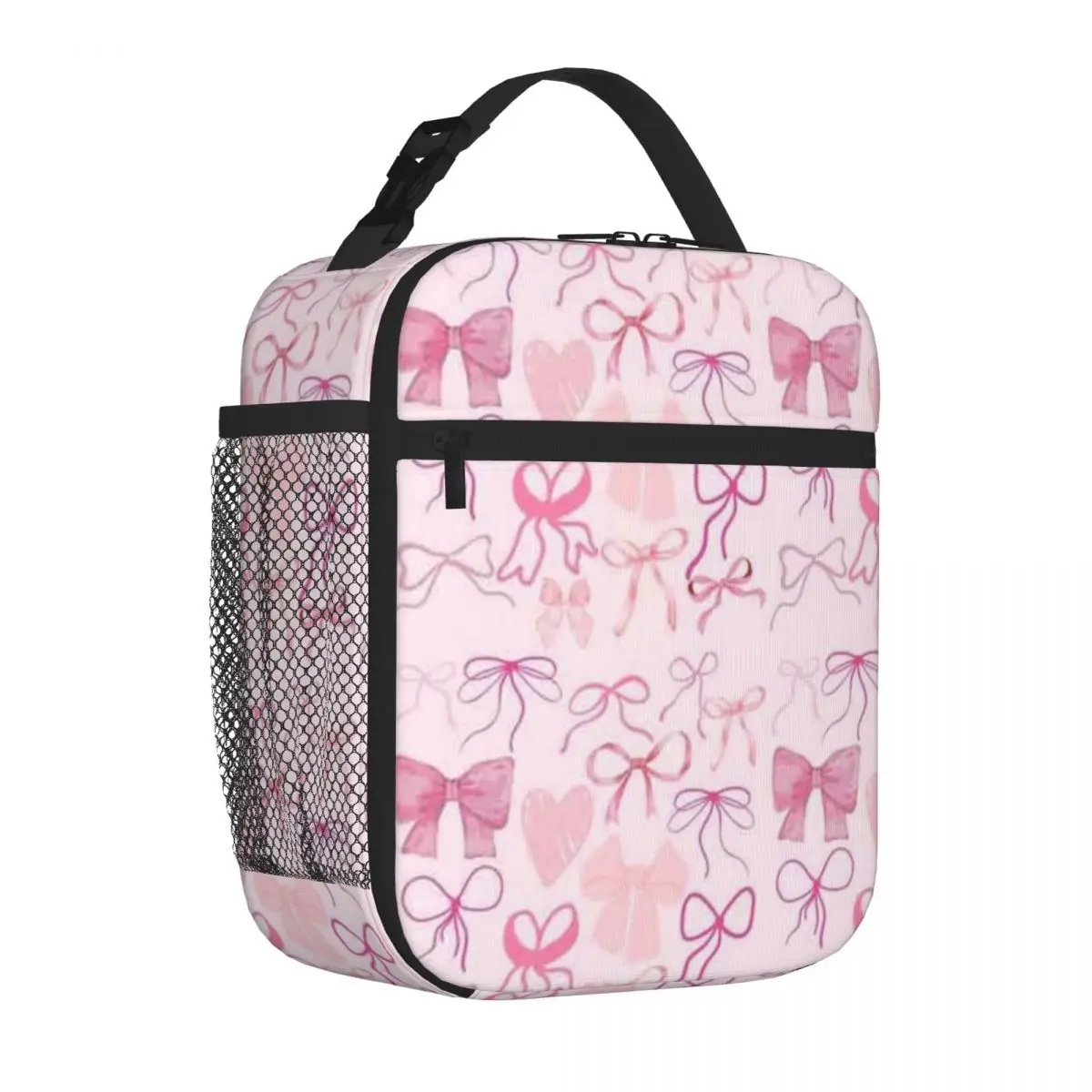 Bestselling Pink Pookie Bow Pattern Dual Use Canvas Lunch Bag Office Homemade Meal Leakproof Lunch Bag